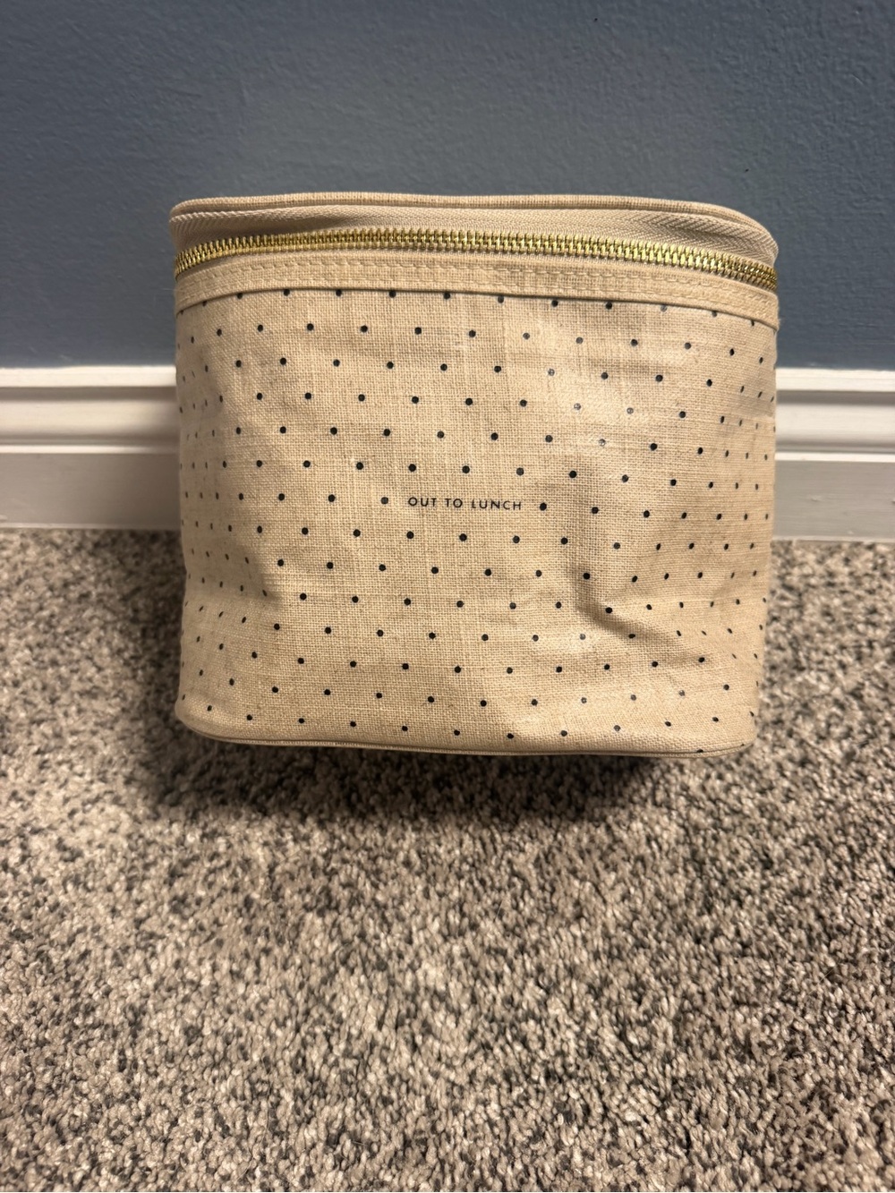 Kate Spade Beige Polka Dot Canvas Lunch Pouch with Gold Zipper